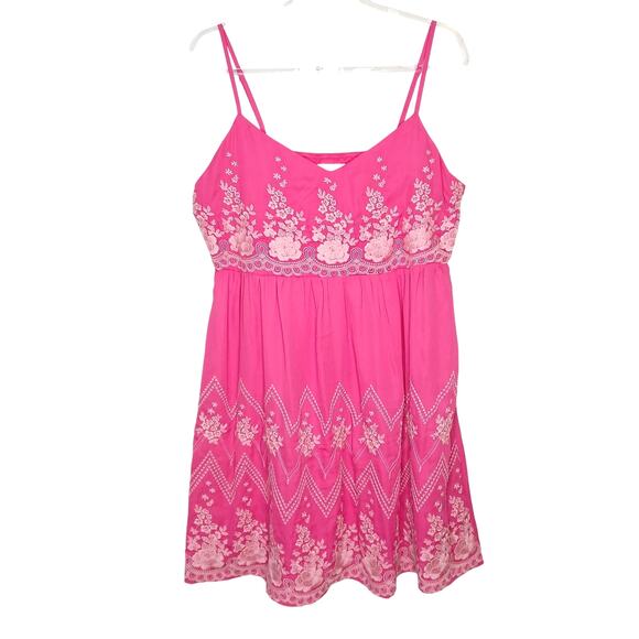 Savannah Jane Pink Embroided Sweetheart Mini Dress Women LG Vacation Resort Boho - Picture 1 of 12